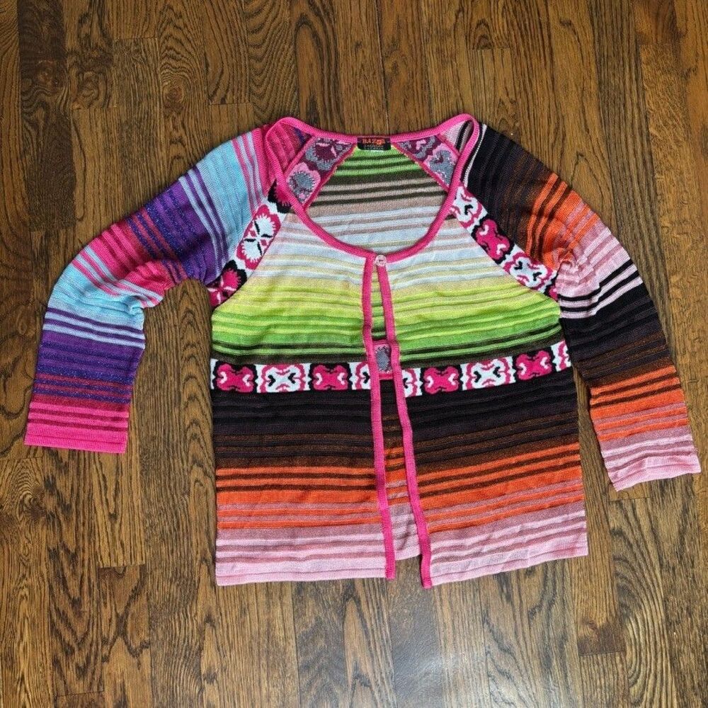 Bazar Christian Lacroix Rainbow Ombre Metallic Knit Cardigan Sz S